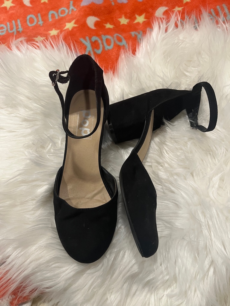 Pop Black Ankle-Strap Block Heels - Sz 9 Excellent Gently Worn Condition!